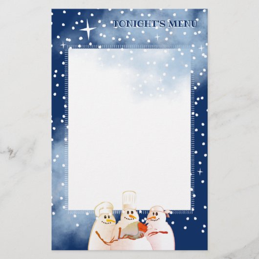 Snowman chef-koks Kerst vakantie menu briefpapier (Voorkant)