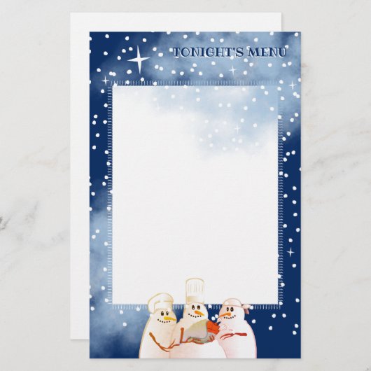 Snowman chef-koks Kerst vakantie menu briefpapier (Voorkant / Achterkant)