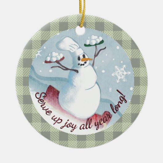 Snowman chef serving snowballs Christmas ornament (Voorkant)