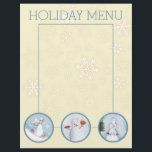 Snowman chefs kerstfeestmenu briefhoofd<br><div class="desc">Een briefhoofd of een kantoorbenodigdheden met drie snowmans koks met chef-koks in de vorm van een pet,  met sneeuwballen en kalkoen,  perfect voor uw feestetjes en peuters.</div>