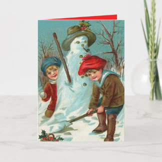Snowman Children Snow Holly Feestdagen Kaart
