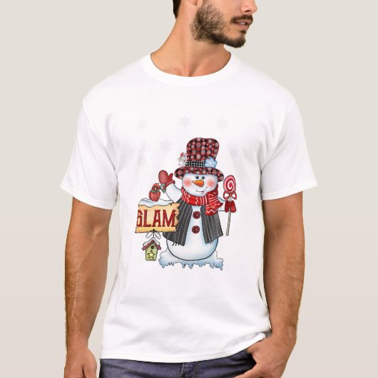 Snowman Christmas Candy Cane Rood T-shirt (Voorkant)