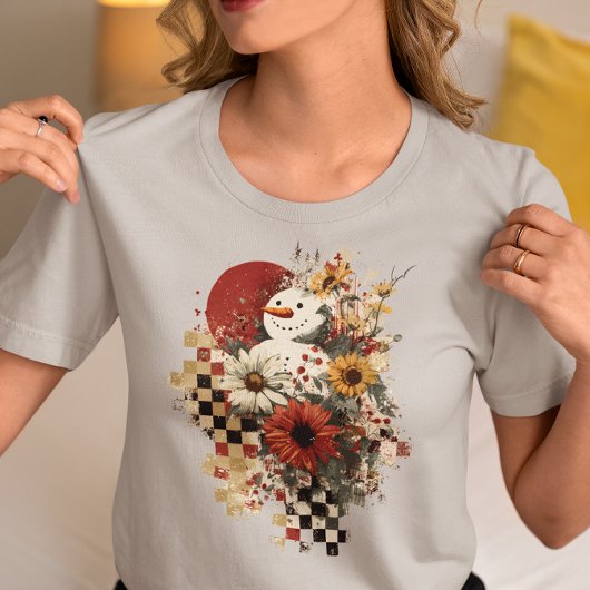 Snowman Christmas Checkered Board retro Tri-Blend Shirt