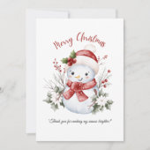 Snowman Christmas Flat Thank You Card Bedankkaart (Voorkant)