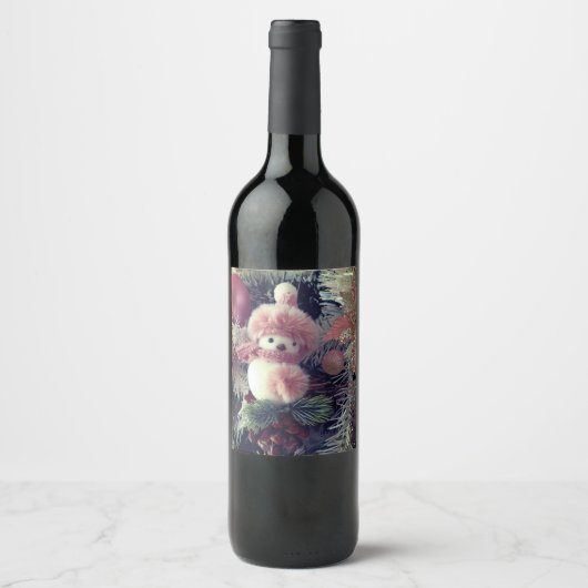 Snowman Christmas Food & Beverage Label Wijn Etiket (Voorkant)