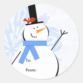Snowman Christmas Label, naar: Van: Ronde Sticker