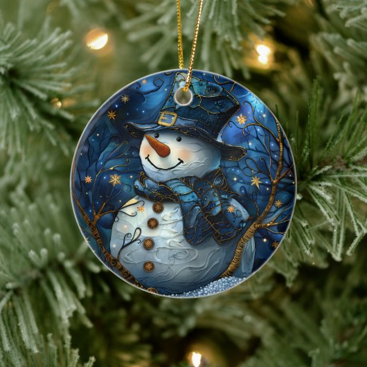 Snowman Christmas Ornament Blue Faux Stained Glass (Boom)