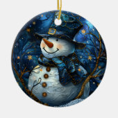 Snowman Christmas Ornament Blue Faux Stained Glass (Voorkant)