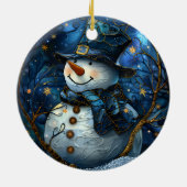 Snowman Christmas Ornament Blue Faux Stained Glass (Achterkant)