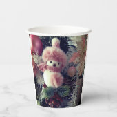 Snowman Christmas Paper Cup – Festive Winter Drink Papieren Bekers (Achterkant)