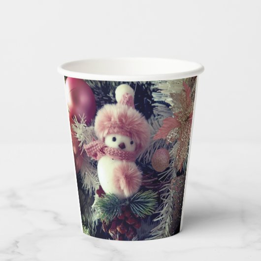 Snowman Christmas Paper Cup – Festive Winter Drink Papieren Bekers (Achterkant)