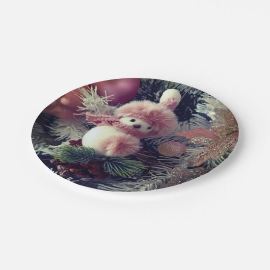 Snowman Christmas Paper Plate  Papieren Bordje (Gekanteld)