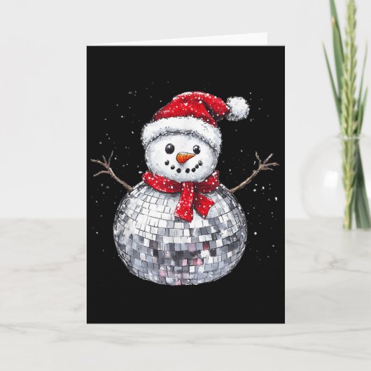 Snowman Christmas Retro Santa Hat Disco Ball Match Kaart (Voorkant)