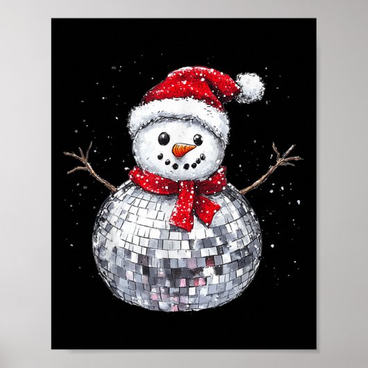 Snowman Christmas Retro Santa Hat Disco Ball Match Poster (Voorkant)