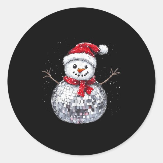 Snowman Christmas Retro Santa Hat Disco Ball Match Ronde Sticker (Voorkant)