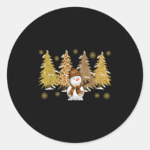 Snowman Christmas Trees In Gold Merry Christmas Pa Ronde Sticker (Voorkant)