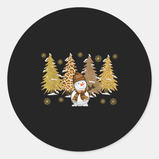 Snowman Christmas Trees In Gold Merry Christmas Pa Ronde Sticker (Voorkant)