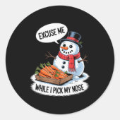 Snowman Cking Nose. Funny Christmas Pun. Boys Men  Ronde Sticker (Voorkant)