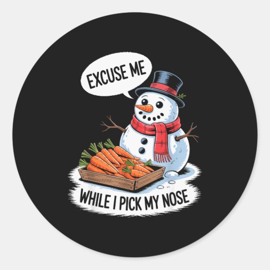 Snowman Cking Nose. Funny Christmas Pun. Boys Men  Ronde Sticker (Voorkant)