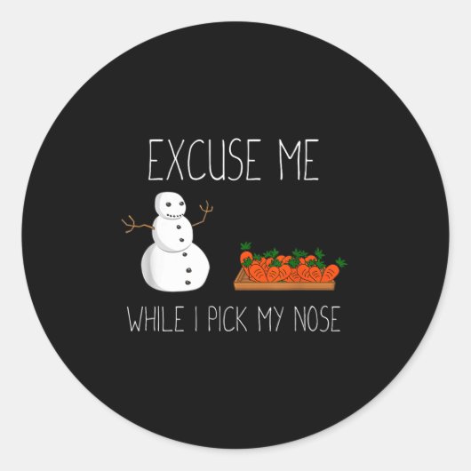 Snowman Cking Nose. Funny Christmas Pun. Boys Men  Ronde Sticker (Voorkant)