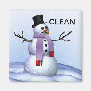 Snowman Clean Dirty met kerstontwasmachine Magnet