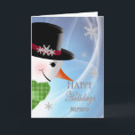 Snowman Close-up - Kerstmis - NEPHEW Feestdagen Kaart<br><div class="desc">Cute en leuke kerstwenskaart met close-up van sneeuwman die de groet met een enorme glimlach op zijn gezicht brengt.  Zie hetzelfde afbeelding voor andere ontvangers:  kleinzoon,  zoon,  enz.</div>