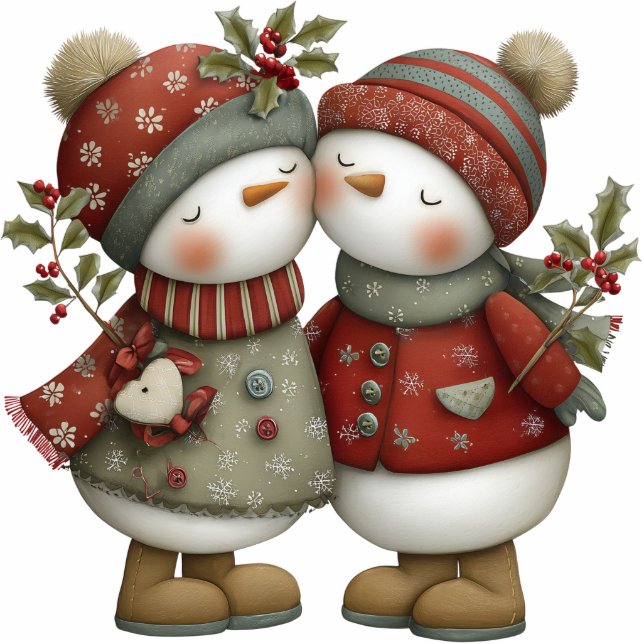 Snowman Companions Staand Fotobeeldje (Voorkant)