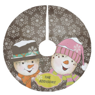 Snowman Couple Brown Snowflake Feestdagen Tree Ski Kerstboom Rok