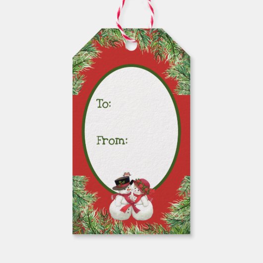 Snowman Couple Cadeaulabel (Achterkant)