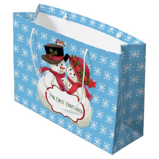 Snowman Couple, Eerste Kerstmis Groot Cadeauzakje (Achterkant Gekanteld)