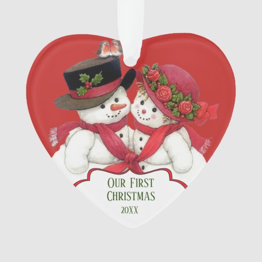 Snowman Couple, Eerste Kerstmis Ornament (voorkant)
