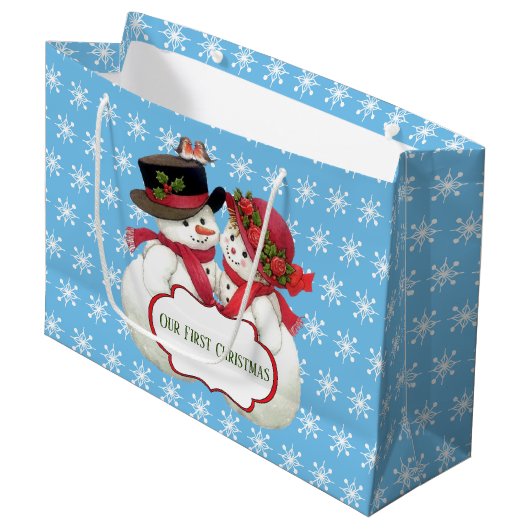 Snowman Couple, First Christmas Groot Cadeauzakje (Voorkant Gekanteld)