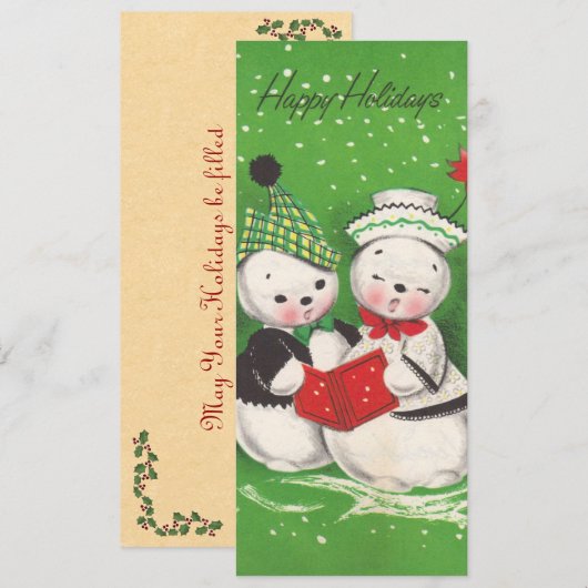 Snowman Couple Flat-kerstkaart Feestdagenkaart (Voorkant / Achterkant)