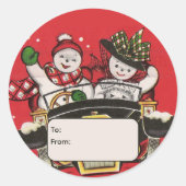 Snowman Couple in Car Personalized To and From Ronde Sticker (Voorkant)