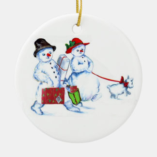 Snowman Couple Keramisch Ornament
