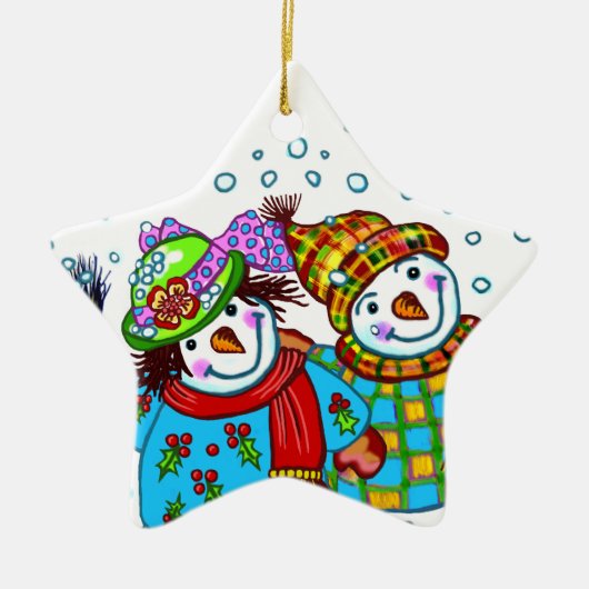 Snowman Couple Keramisch Ornament (Voorkant)