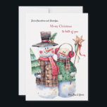 Snowman Couple kerstKaart<br><div class="desc">Een charmante kerstkaart met een sneeuwpop en sneeuwvrouw paar gekleed voor de feestdagen. Perfect wenskaart VOOR grootouders of VAN grootouders naar iedereen. (Afbeelding van Toniatkach op Freepik). De kaart is eenvoudig aan te passen met uw tekst, lettertype en letterkleur. Niet precies wat je zoekt? Al onze producten kunnen op maat...</div>