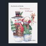 Snowman Couple kerstKaart<br><div class="desc">Een charmante kerstkaart met een sneeuwpop en sneeuwvrouw paar gekleed voor de feestdagen. Perfect wenskaart VOOR grootouders of VAN grootouders naar iedereen. (Afbeelding van Toniatkach op Freepik). De kaart is eenvoudig aan te passen met uw tekst, lettertype en letterkleur. Niet precies wat je zoekt? Al onze producten kunnen op maat...</div>