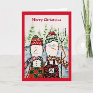Snowman Couple kerstKaart Feestdagen Kaart