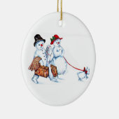 Snowman Couple-kerstversiering Keramisch Ornament (Rechts)