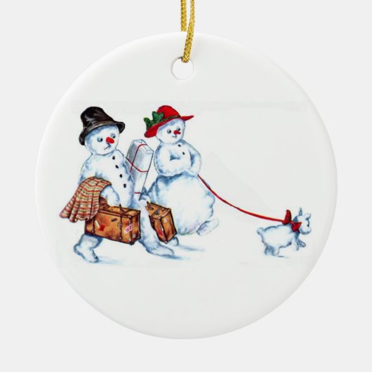 Snowman Couple-kerstversiering Keramisch Ornament (Voorkant)
