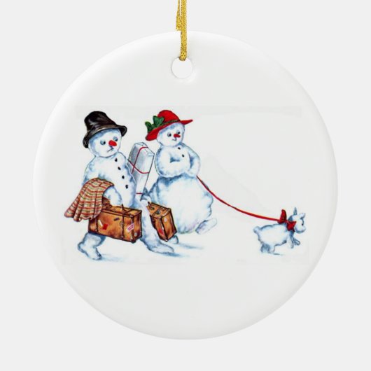 Snowman Couple-kerstversiering Keramisch Ornament (Achterkant)