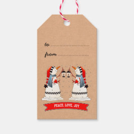 Snowman Couple Kraft-kerstpapier Cadeaulabel