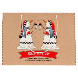 Snowman Couple Kraft Paper - Aangepast kerstfeest Large Cadeautasje
