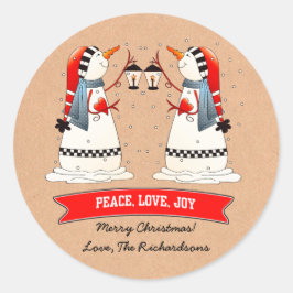 Snowman Couple Kraft Paper - Aangepast kerstfeest Ronde Sticker