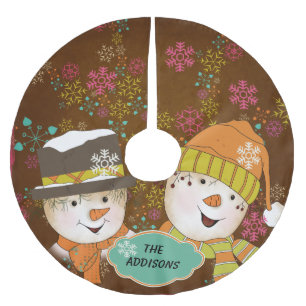 Snowman Couple Neon Snowflakes Vakantie Tree Skirt Kerstboom Rok
