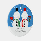 Snowman Couple ons eerste kerstfeest Keramisch Ornament (Rechts)