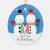 Snowman Couple ons eerste kerstfeest Keramisch Ornament (Links)