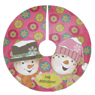 Snowman Couple Orb Snowflakes Vakantie Tree Skirt Kerstboom Rok