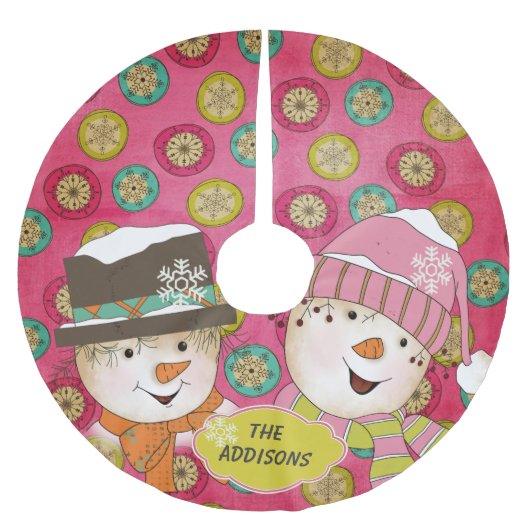 Snowman Couple Orb Snowflakes Vakantie Tree Skirt Kerstboom Rok (Voorkant)